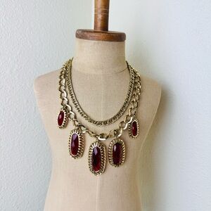 Gold Tone Park Lane Two Strand necklace with Red Rhinestone Pendants